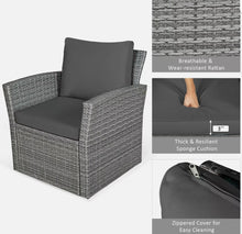 Load image into Gallery viewer, 4PCS Patio Rattan Furniture Set Sofa Table W/ Shelf Gray Cushion

