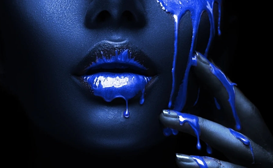 Blue Women Face Glass Wall Art