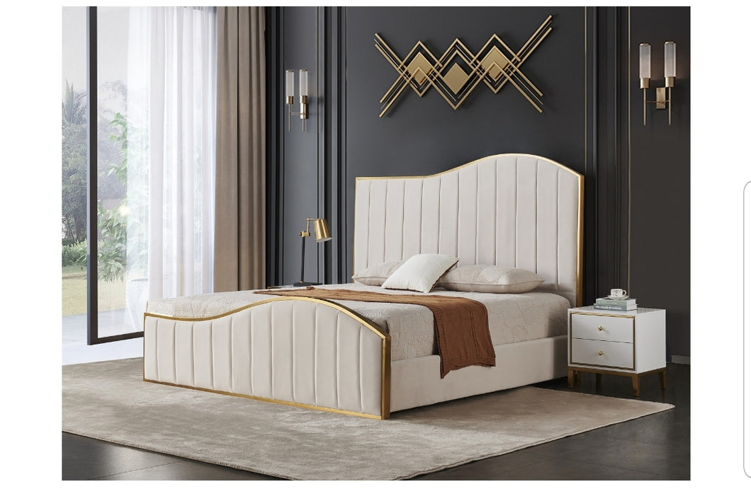 9913 Cream Velvet Luxury Bed
