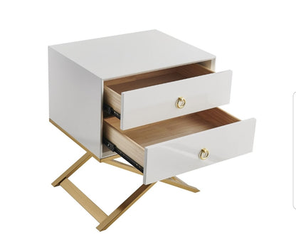 BT002 White Glossy With Gold Nightstand