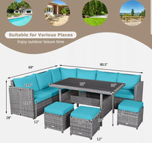 Load image into Gallery viewer, 7PCS Rattan Patio Sectional Sofa Set Conversation Set w/ Turquoise Cushions

