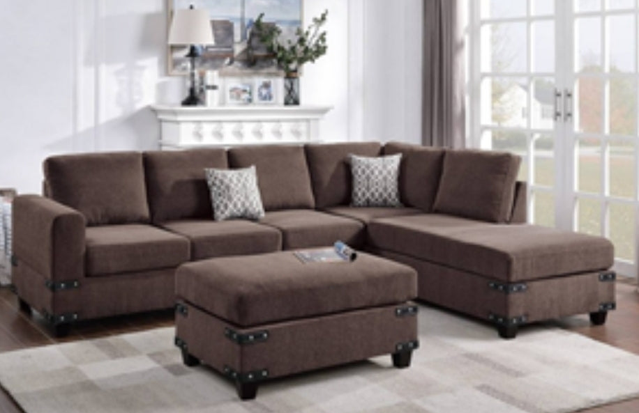 F8806-|3PCS SECTIONAL SET CHENILLE CHOCOLATE