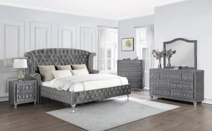 Deanna Queen Upholstered Tufted Bedroom Set Grey 205101Q-S4