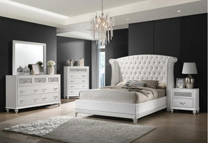300843Q-S4 Barzini Upholstered Tufted Bedroom Set White