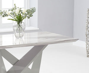 T-951 Faux Marble Modern Dining Table, MDF, Stainless Steel Base, Luxury Living Room Available In Gray, White, Black Chairs