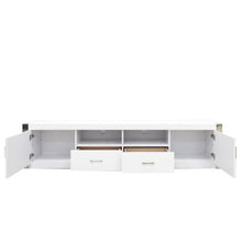 Load image into Gallery viewer, 79&quot; TV 2199 WT White TV Stand/Console, High Gloss MDF, 2 Doors, 2 Drawers, Chrome Corners, Modern Living Room
