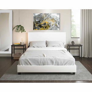 White Modern Platform Bed, Upholstered PU Leather, Bed, Solid Wooden Slats Support, Twin-Full-Queen