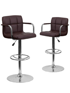 Brown Square Barstools With Arms Set of  2