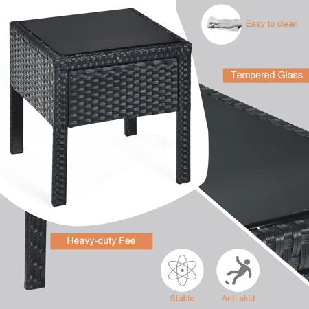 3 Pieces Rattan Wicker Furniture Set Seat Cushioned Patio Garden Outdoor with Beige Cushions